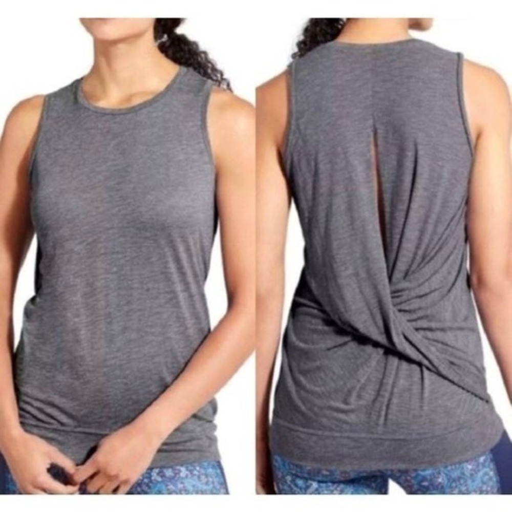 Athleta Siro Twist Sleeveless Tank Top high neck in Gray/ Black stretch sz small